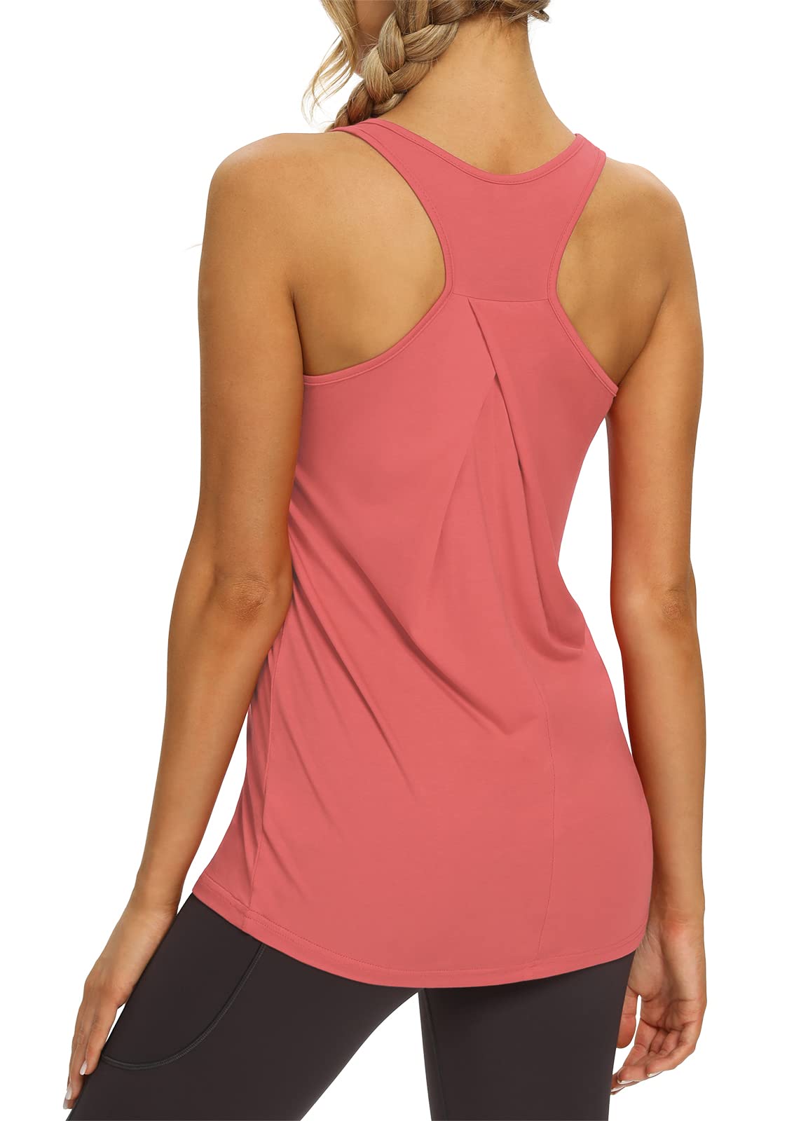 Mippo Camisetas de entrenamiento para mujer, Ropa Deporte, Camisetas Atléticas de Yoga, Tenis, con Espalda Cruzada Larga y Vuelta, Dusty Rose, XX-Large