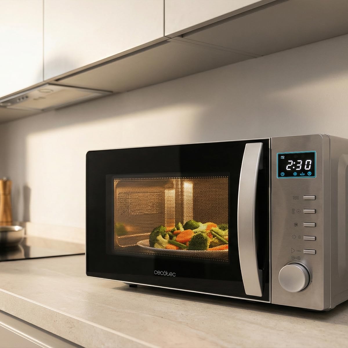 Cecotec Micro-ondes avec Grill 20L Proclean 5105 Silver 700W | Technologie 3DWave, 5 Niveaux, Minuterie 30Min, Décongélation, Écran avec Horloge, Gratins Parfaits, Avertissement Acoustique