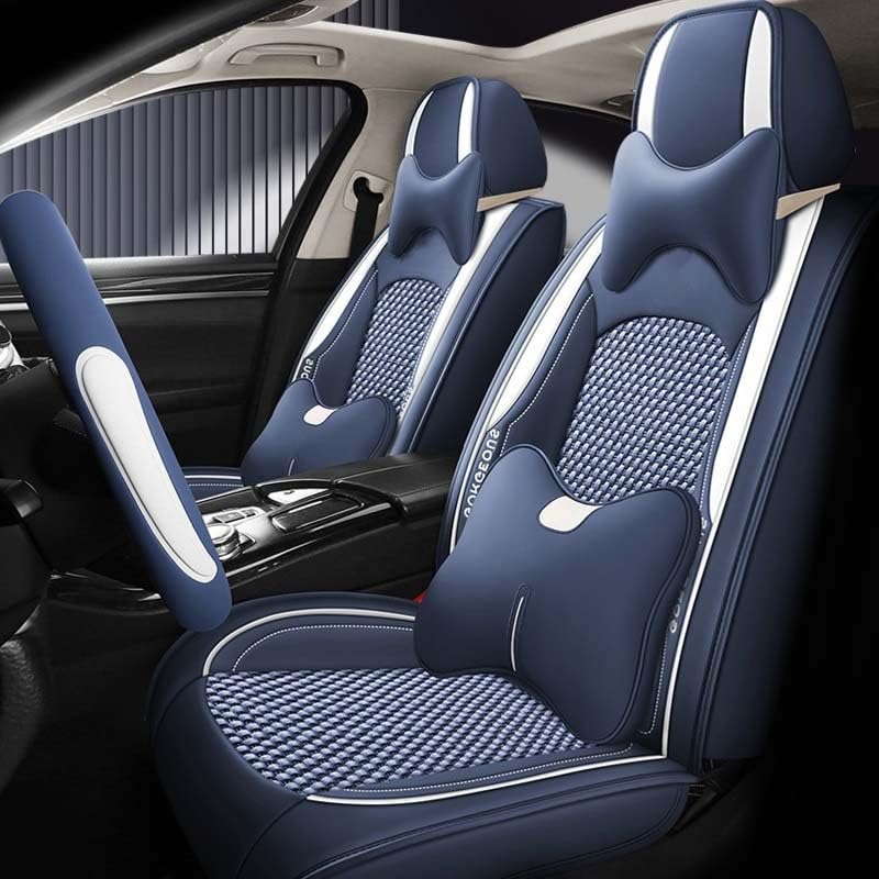 Housse de siège auto en cuir PU bleu et soie de glace pour VW Beetle Jetta et Atlas