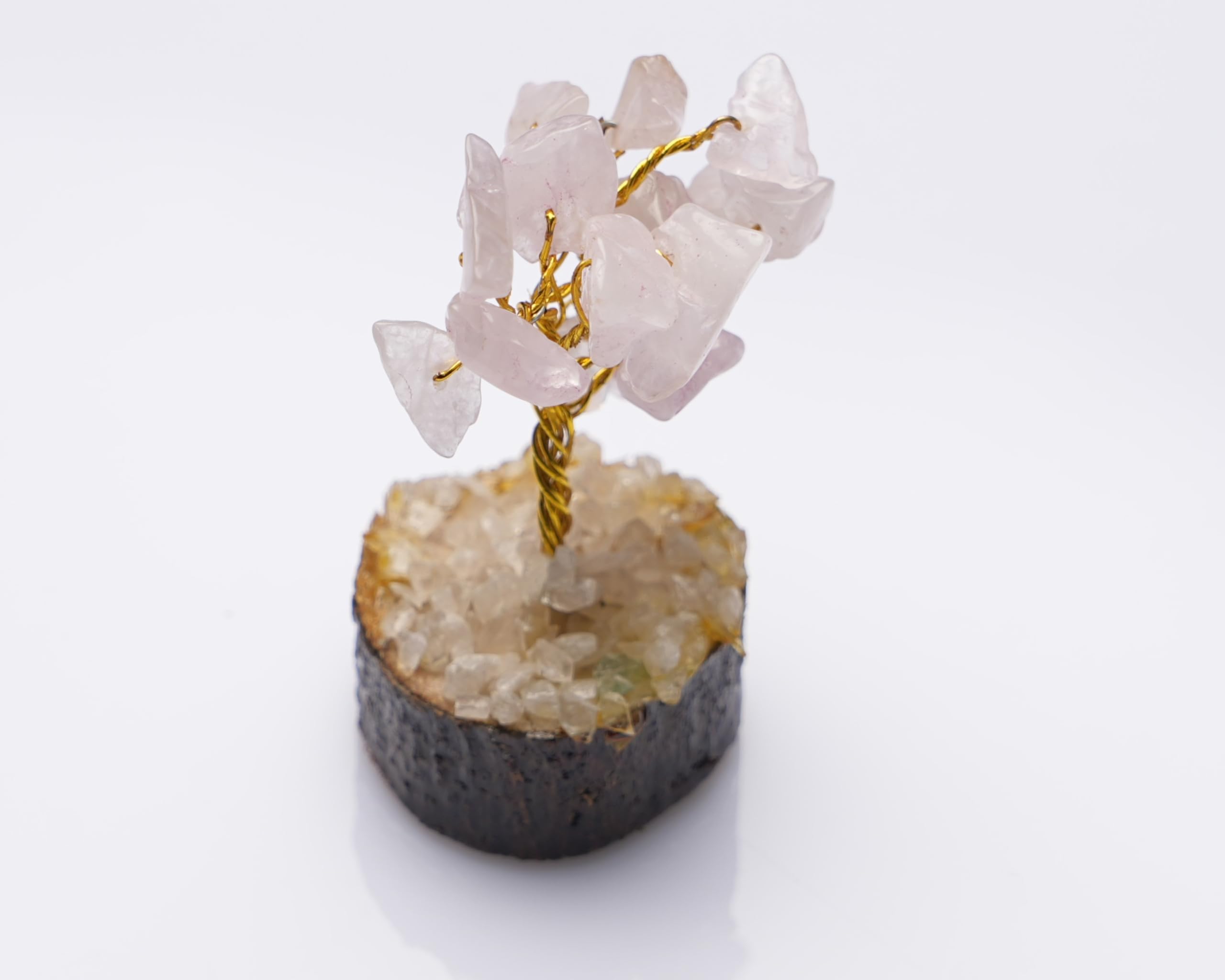 6 Sense Wellness | Tree of Life Decoration Item with Semi Precious Stone for Home & Office | Showpiece Decorative Item for Good Luck, Money & Healing - Vastu Item | Gift (Rose Quartz)