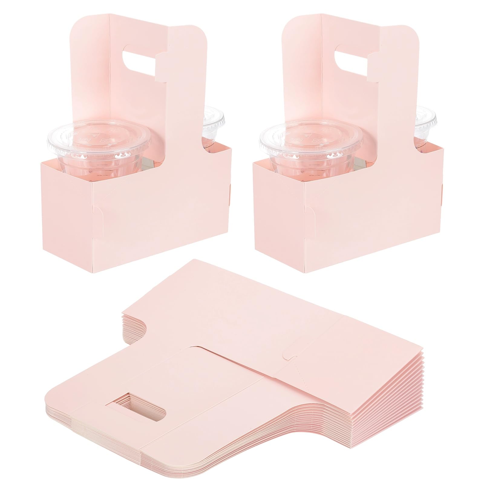 PATIKIL Lot de 25 porte-gobelets avec poignée en carton kraft pour boissons chaudes ou froides, sacs cadeaux floraux, boîtes d'emballage pour fête, rose