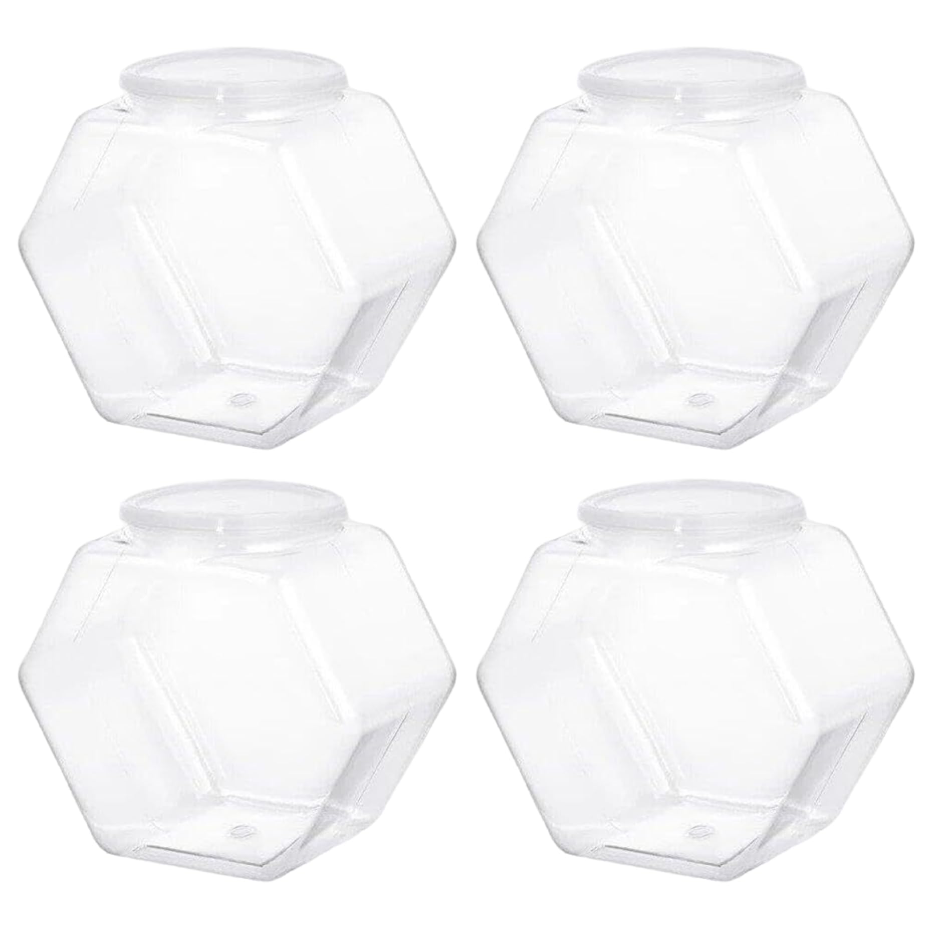 Barattoli dolci, 4 pezzi da 850 ml di plastica trasparente in plastica con coperchi, barattolo di biscotti esagoncini a bocca larga, barattolo sigillato di deposito in riutilizzabile per bu