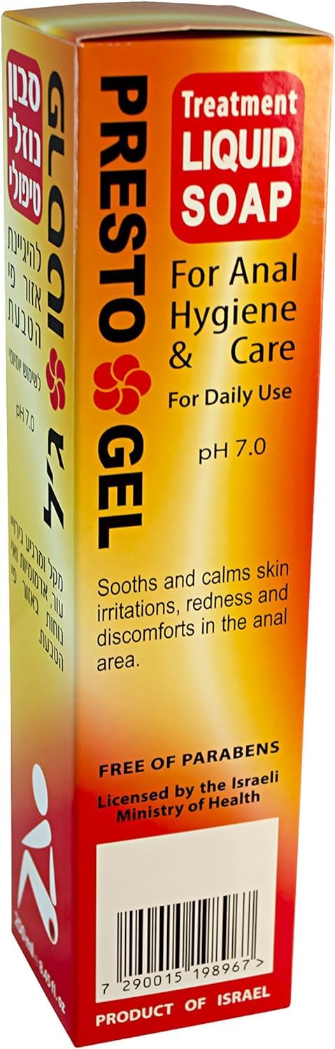 Presto Gel Hemorrhoid Liquid Soap for Anal Hygiene & Care. for Daily Use. pH 7.0 Soothes and Calms Skin irritations, and discomforts in The Anal Area. 8.45Fl.Oz