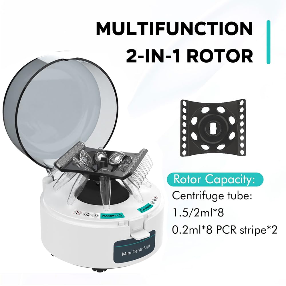 Mini Máquina Centrífuga, Máquina Microcentrífuga De 0,2 Ml/1,5 Ml/2 Ml, Con Rotor 2 En 1, Velocidad Máxima 4000 RPM, Fuerza Centrífuga Relativa 980 Xg, Para Separación De Muestras De Laboratorio