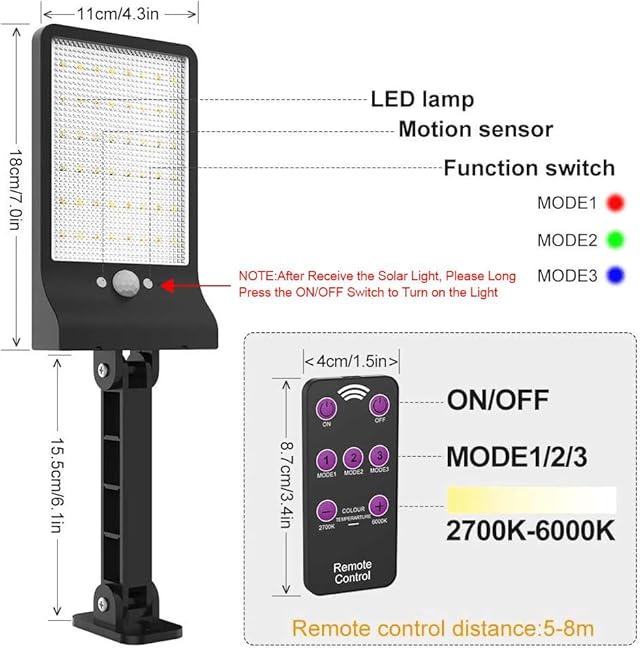 highydroLED Solar Lights 48LED Solar Motion Sensor Light 2700K to 6000K Night Light