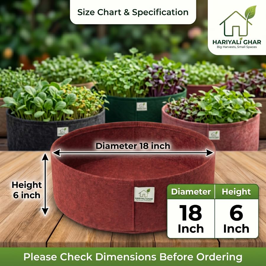 Image of 400 GSM Geo Fabric Round Grow Bags 18x6 Inch, Red Planting Bags for Terrace and Kitchen Gardening Pack of 8