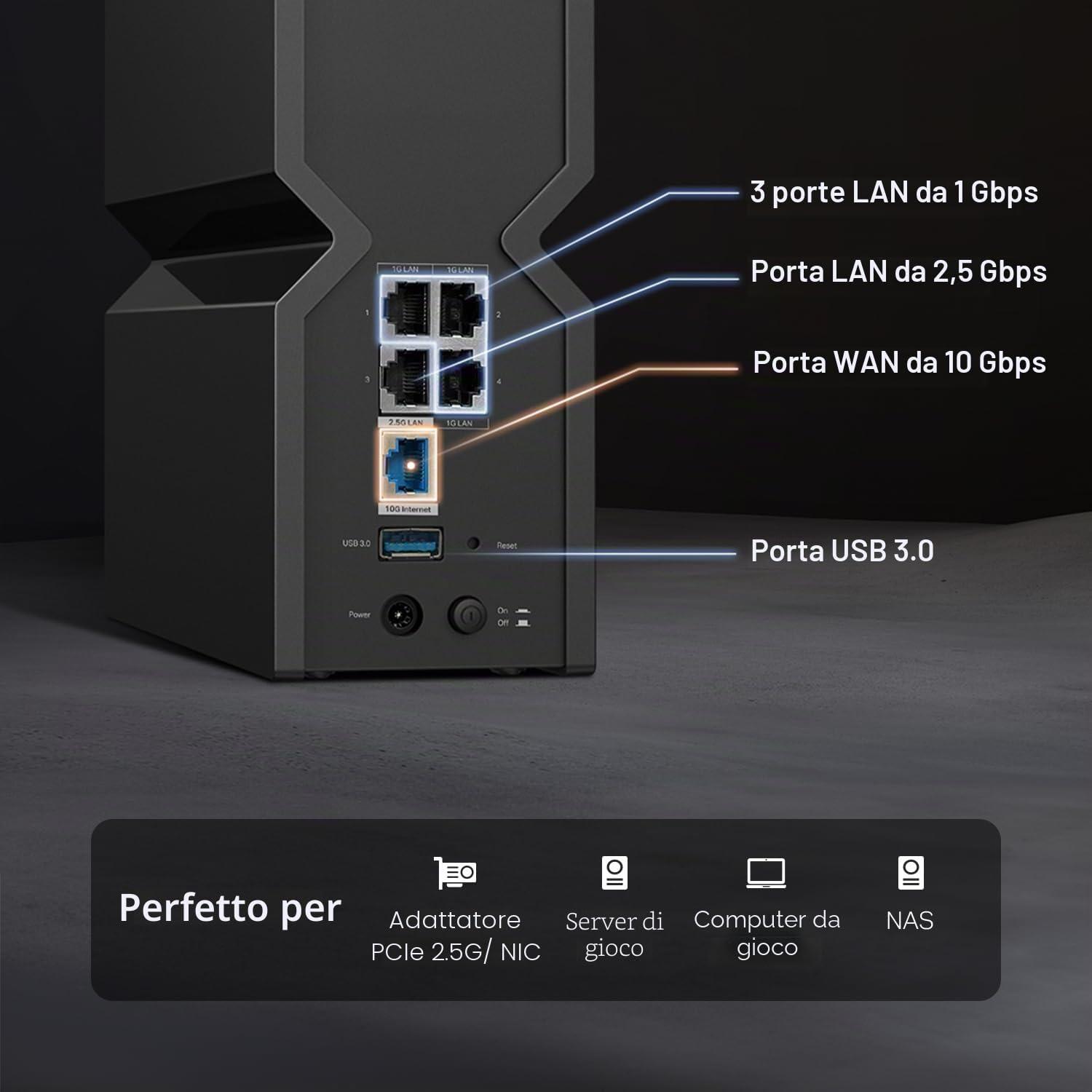 TP-Link Tri-Band BE15000 Wi-Fi 7 Router (Archer BE700) - 8 trasmissioni 15 Gbps, 1x10G, 1×2.5G, 3×1G Porte, USB 3.0, 6 antenne interne, VPN, EasyMesh, HomeShield, MLO, Supporto IoT privato.