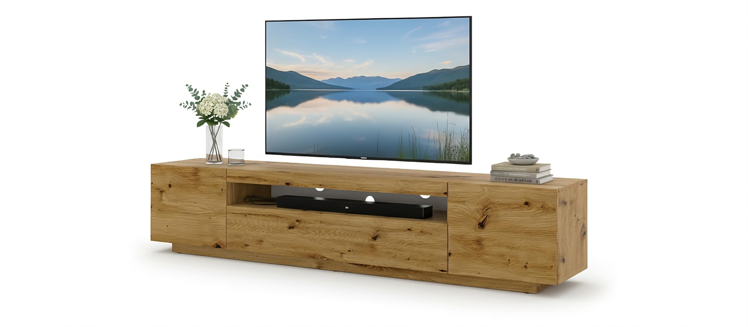 Aura Armario bajo de TV de 200 cm, colgante o de pie, armario universal para TV, aparador armario colgante para equipo de audio HiFi (roble Artisan sin led)
