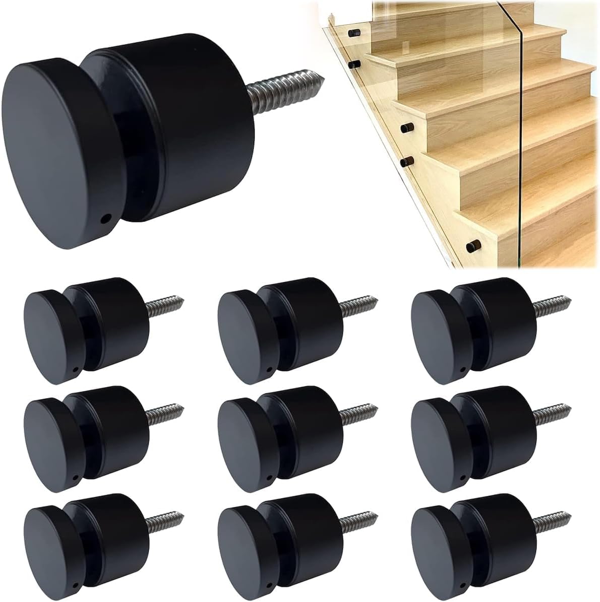 LukLoy 10 Pack Marine Grade SS316 Solid 1.32lb Heavy Duty Glass Railing Standoff for Balcony Stair Balustrade Bracket, 2" Glass Stair Railing Standoff Matte Black
