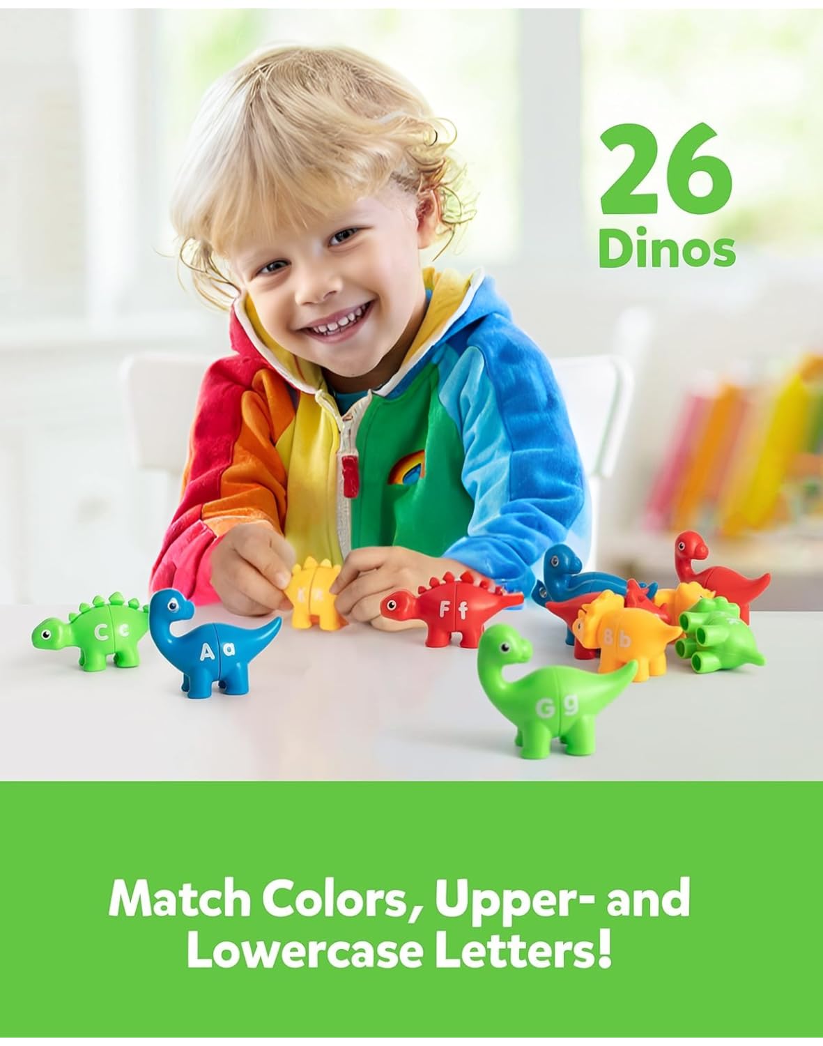 Zabawki dinozaury dla dzieci w wieku 3-5 lat, 26 sztuk, gry do nauki alfabetu, edukacyjne zabawki Montessori dla przedszkolaków, łamigłówki ABC z wielkimi i małymi literami.