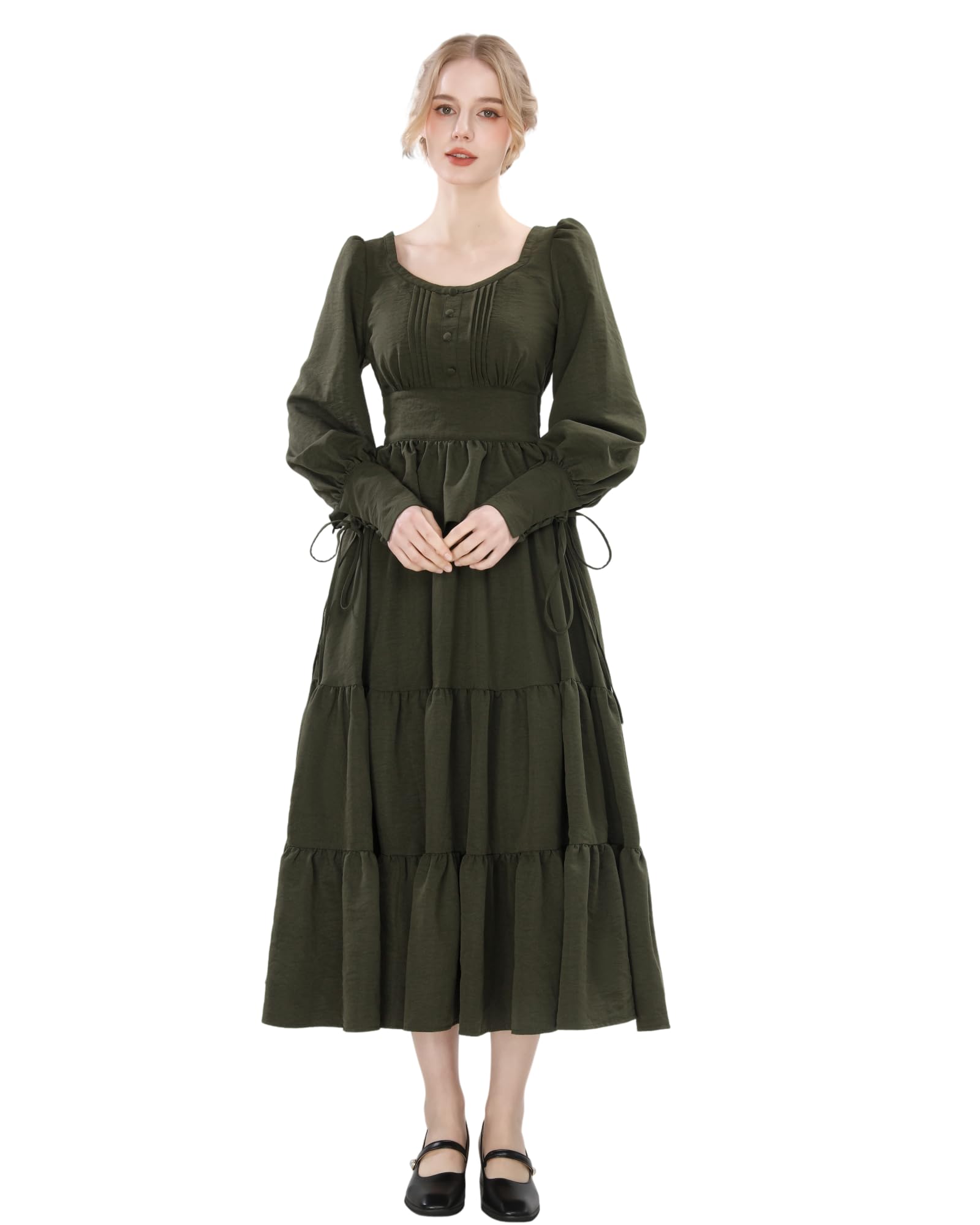Jupe victorienne pour femme - Jupe trapèze taille haute verte - Taille élastique avec poches - Jupe longue médiévale