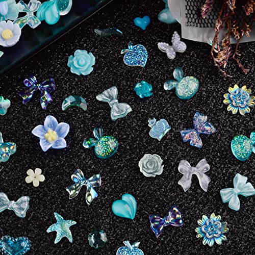Umillars 3D Blue Flowers Nail Art Charms Rhinestones Kit,Acrylic Camellia Rose Flower Butterfly Bowknot Crown Heart Bear Rabbit Charms For Nail Art Designs Diy Accessories Craft #TOP3