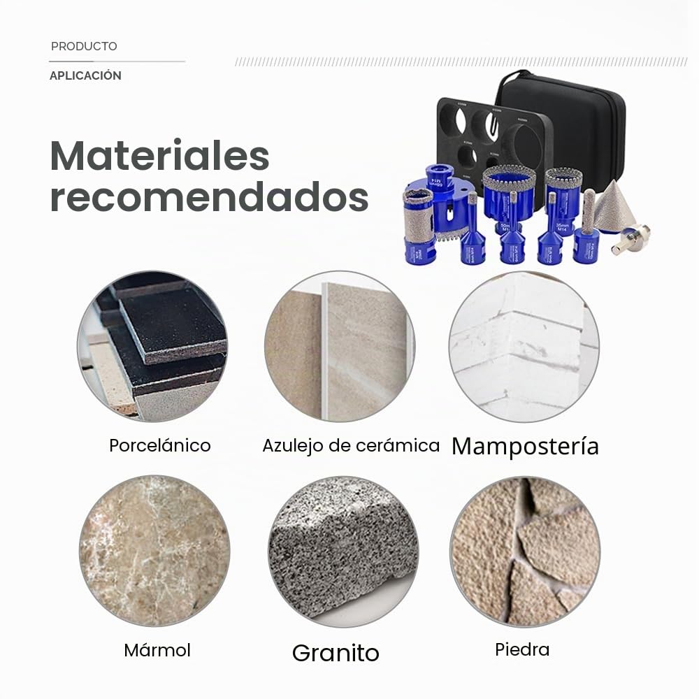 SHDIATOOL Corona de perforación de diamante con rosca M14 para azulejos de porcelana, mármol, cerámica, granito, 6/6/8/35/50/68 mm, fresa de dedo de 10 mm, broca de 25 mm/broca de bisel de 50 mm/HEX