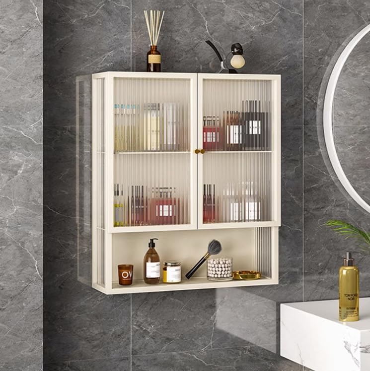 Armoire à pharmacie en métal multifonction avec porte en verre et 3 niveaux de rangement