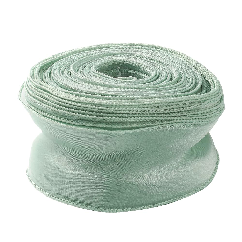 CABODYALS 35M 55mm Light Green Organza Ribbon Green Sheer Ribbon Transparent Clear Chiffon Tulle Wrapping Ribbon for Wrapping Gift Making Flower Wedding Bouquets Invitations Party Decor Craft