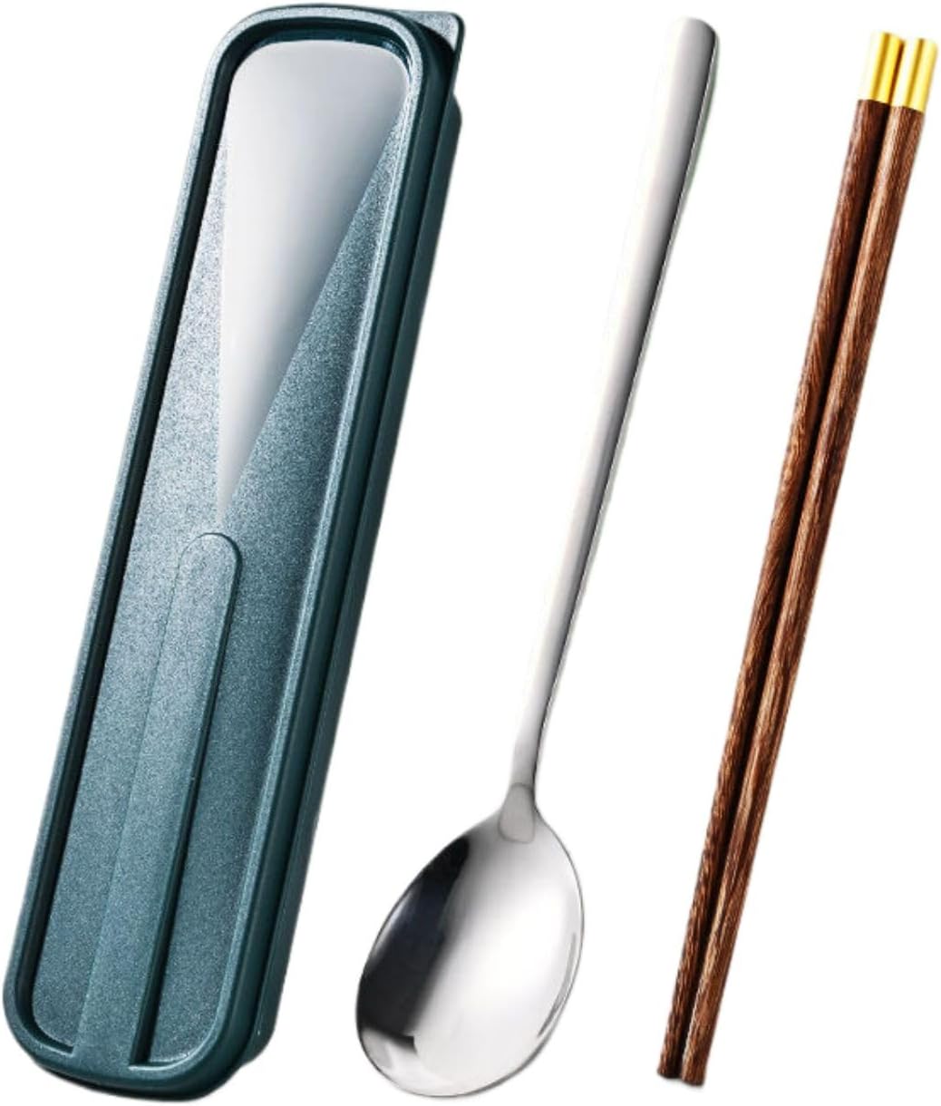 筷子勺子 Stainless Steel Long handled soup spoons，Spoons,Meal spoon 套装收纳盒学生上班族户外旅行便携餐具不锈钢 Household Cleaning，Kitchen Storage Essentials