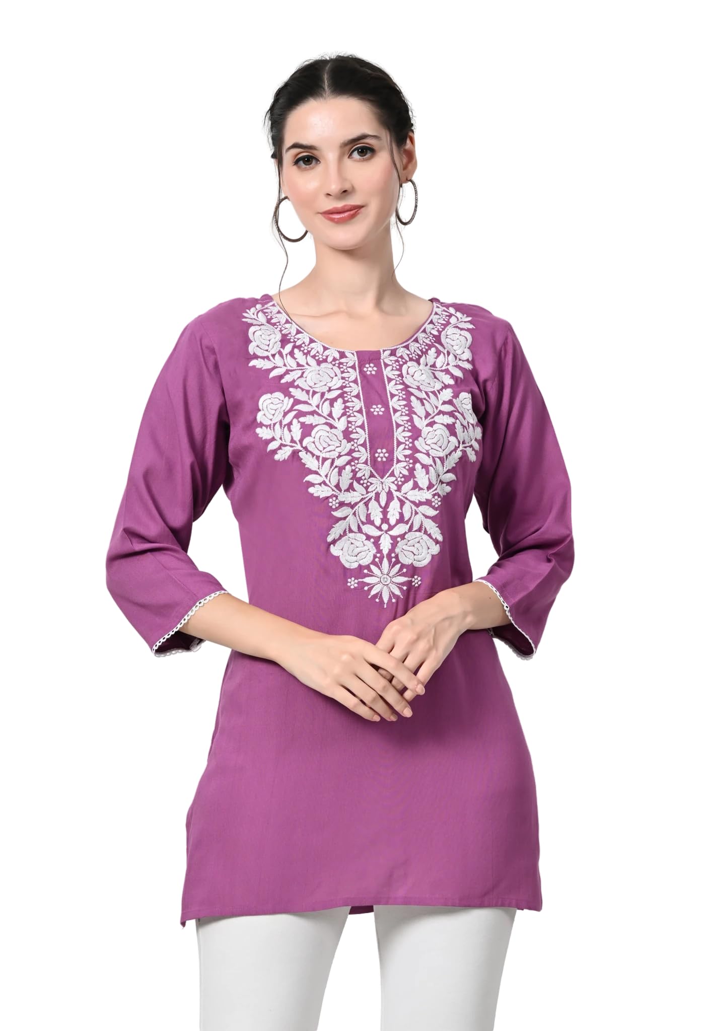 LIBOZA Kurti for Women - Short Chikankari Kurtis for Girls, Lakhnawi Tunic Top Kurta Design for Ladies, Woman Ethnic Kurthis & Shirt with Sleeve (Medium, Lavender) (B0DBGNKL6Y) Amazon Price History, Amazon Price Tracker