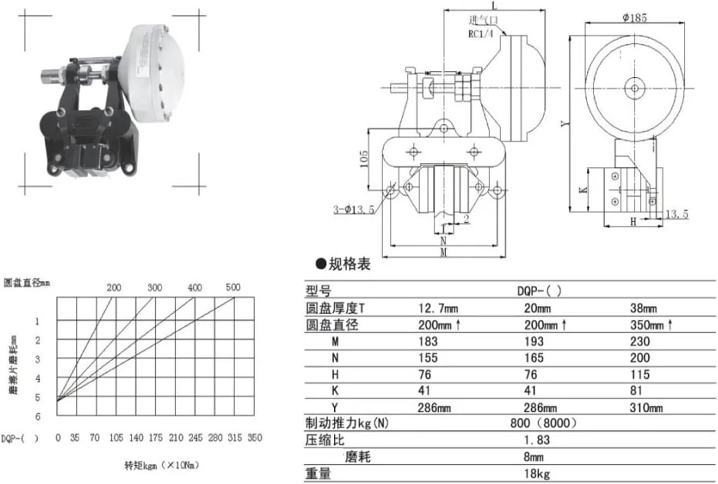 Safety disc Brake Normally Closed Brake DBHF-106 DBHF-206 DBHF-386 DQP-12.7 DQP-20 DQP-38(Left Type,DQP-20)