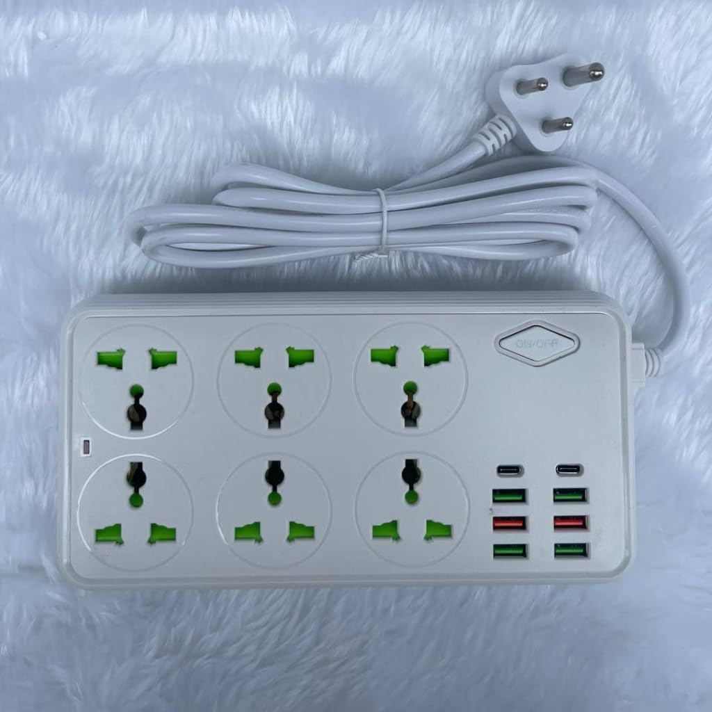 12-in-1 Power Strip with USB-C – 6 Wide AC Outlets & 4 USB Ports – Universal Socket Extender with Extension Cord – Wall Mountable International Plug for Travel & Office-image-48