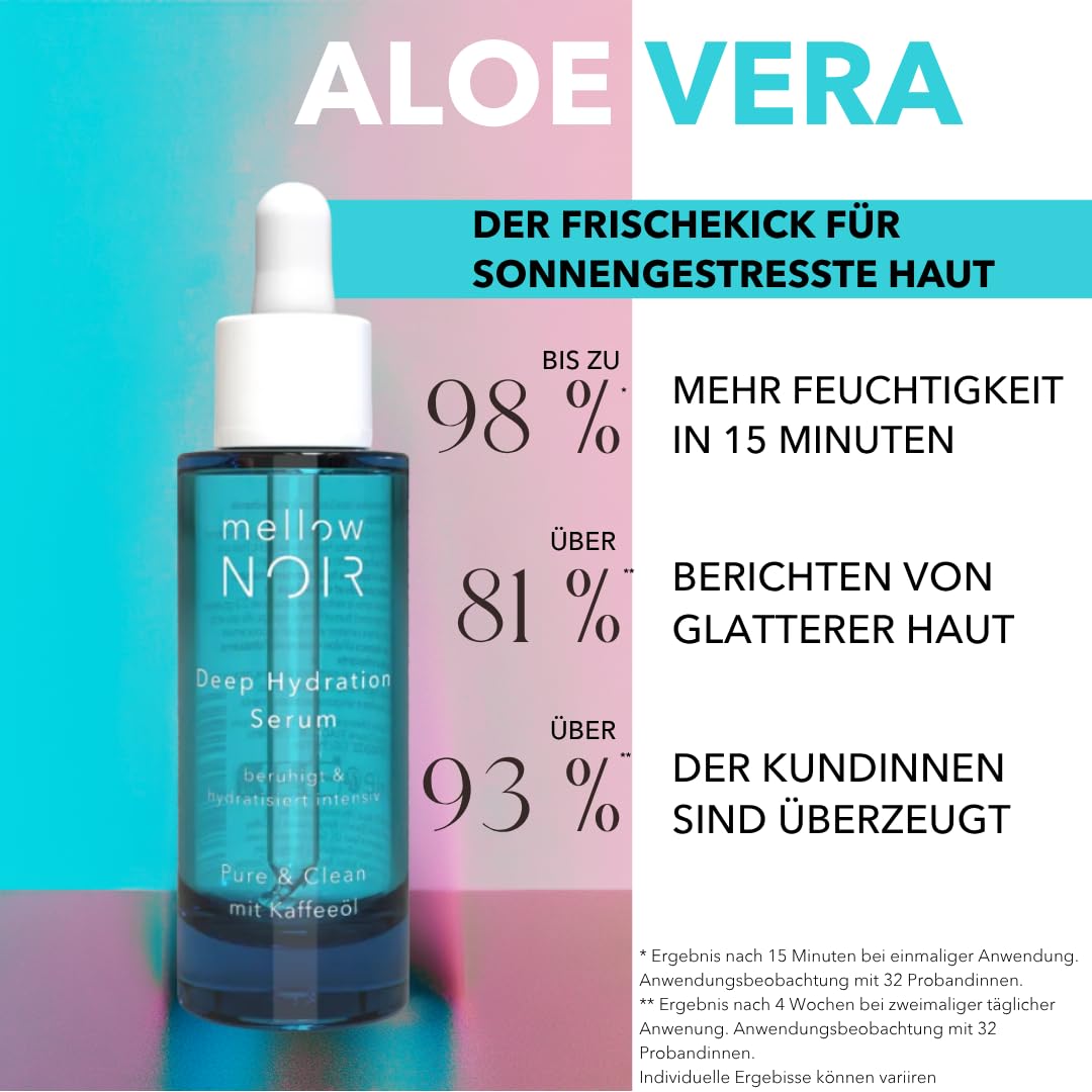 mellow NOIR Deep Hydration Serum 30ml Feuchtigkeitsserum mit Aloe Vera | beruhigt und spendet intensive Feuchtigkeit, für trockene und strapazierte Haut, Vegan, Naturkosmetik
