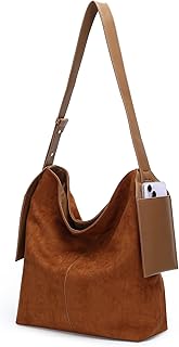 Herald Slouchy Retro Suede Hobo Shoulder Bag for Women, Vintage Bucket Crossbody Purse Tote Handbag with Phone Pocket