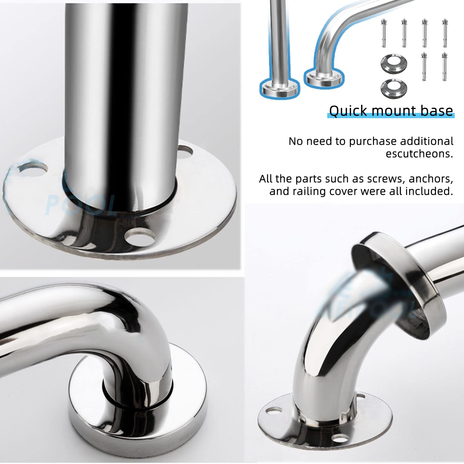 Edelstahl-Pool-Handlauf 80 Cm – Sicherer Ein- & Ausstieg Für Bodenpools | 304 Edelstahl, 150 Kg Tragkraft | Inkl. Montagezubehör