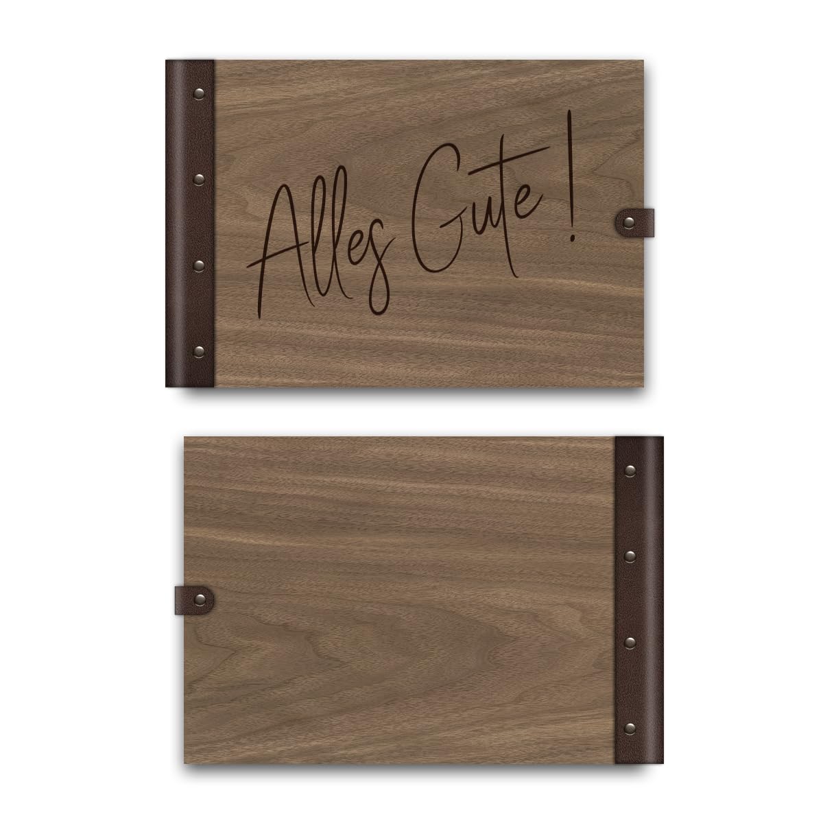 Geburtstag Gästebuch Okoume Holz Cover mit Lederrücken 72 Blätter | 144 Seiten DIN A4 quer 302x215mm - Alles Gute