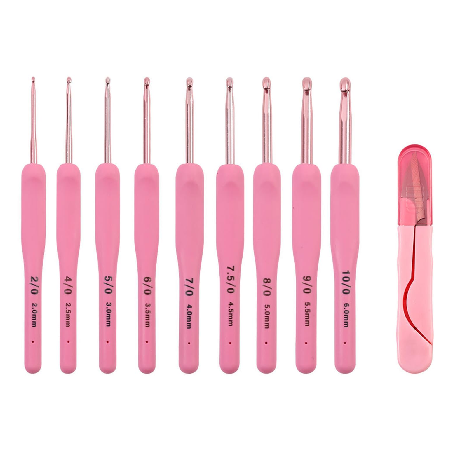 9Pcs Crochet Hook 2.0mm-6.0mm Soft Ergonomic Grip Aluminum with Scissors and Case for Knitting Project Soft Grip Aluminum