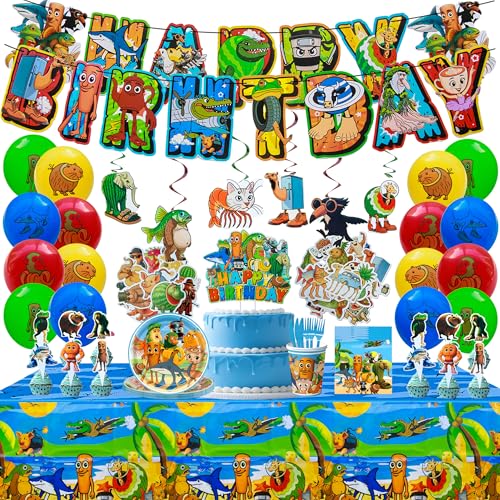 J6&H6 147pcs Italian Brainrot Birthday Party Decorations Set With Happy Birthday Banner Balloons Cupcake Toppers Disposable Cutlery Set For Party Favors(tung tung tung sahur) (Decoration)