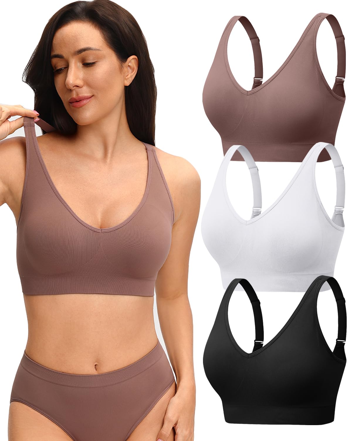 Evercute Womens V Neck Bras 3 Pack