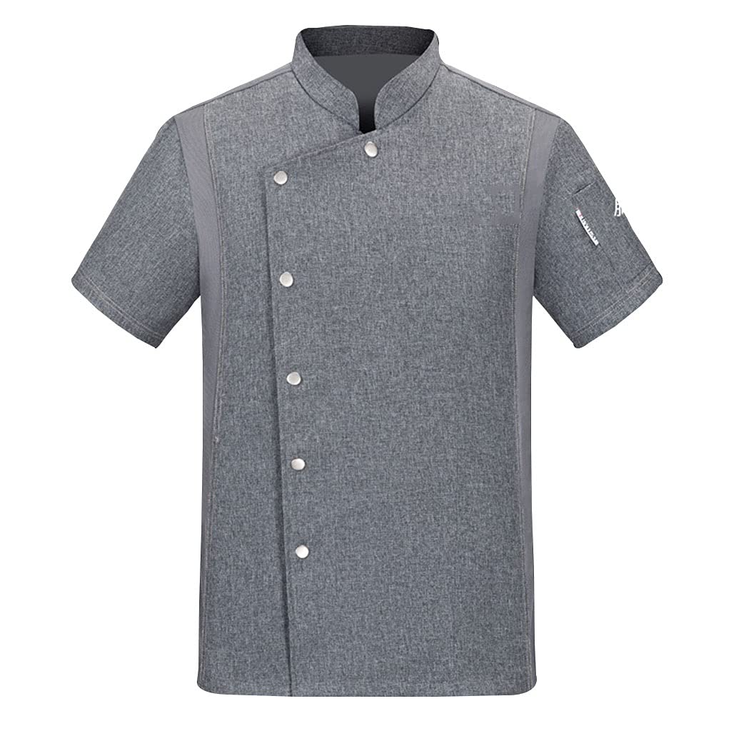 Unisex Chef Coat Chef Jacket Kitchen Short Sheeve for Men and Women Cool Breeze (Color : Gray, Size : L)
