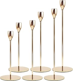 Gold Candle Holders Set of 6 for Taper Candles, for 3/4Inch Candles and LED Taper Candles,Ideal for Wedding,Dinning,Party,...