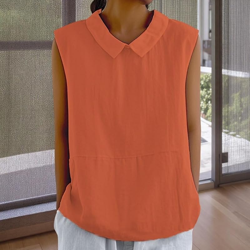 Womens Summer Sleeveless Shirt Fashion Cotton Collared Blouse Casual Tank Tops Casual Shirts image 2
