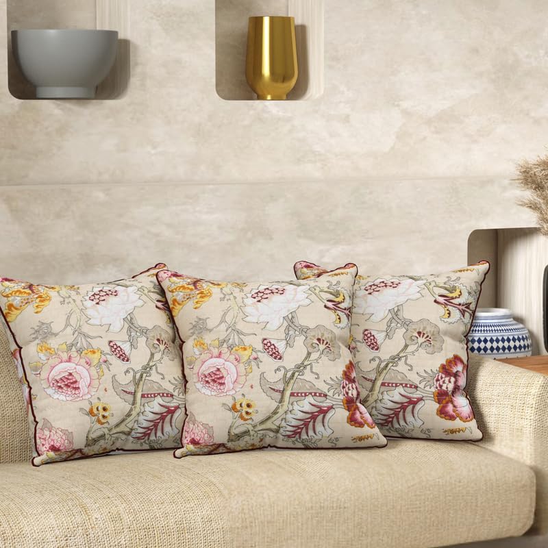 Image of Pure Cotton Quilted Cushion Cover 16x16 Inch | Anokhi Print Decorative Throw Pillow Cover | Soft Cotton Sofa Cushion Cover with Hidden Zipper | Living Room Bedroom Home Decor