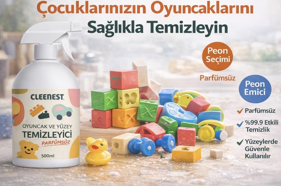 Cleenest Oyuncak Temizleyici Sprey 500 ml – Oyuncak, Mama Sandalyesi ve Yüzeyler için Parfümsüz Hijyen Spreyi