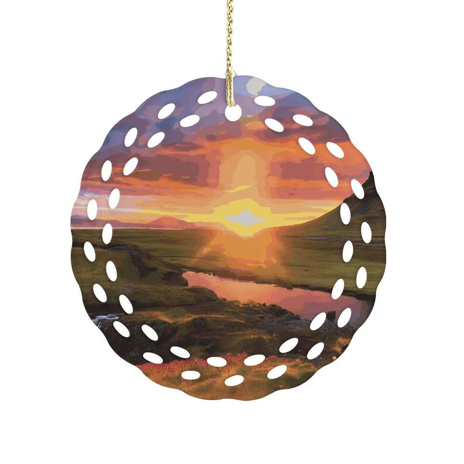 Btcowzrv Style Iceland Sunset Ceramic Ornament,Round Ornaments With Hole Easy To Hang,Hanging Ornament For Wedding Party Home Window Garden Christmas Day Decor