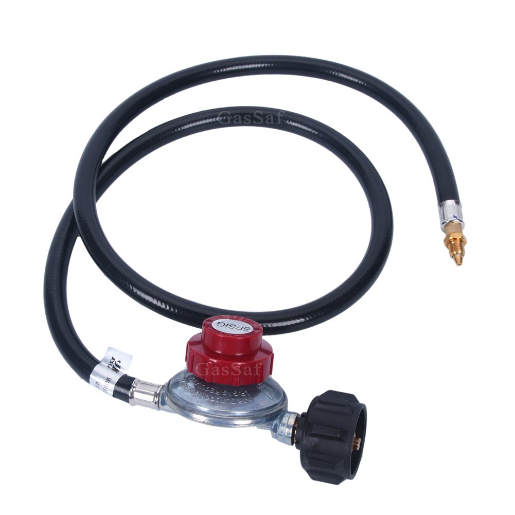 gassaf alta presión propano regulador ajustable 0 – 5psi conector con CSA Certificado 4 pies GLP manguera para Turquía freidora, al aire libre quemador de cocina, y más | Manguera de GLP para freidora de pavo, cocina al aire libre, quemador y más, certifi