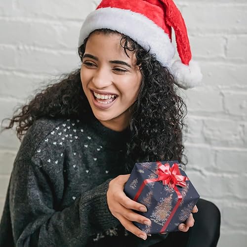 Miniatura 7 de Papel de regalo de bosque para hombres, mujeres y niños, 4 hojas con purpurina de árboles dorados que brillan en azul marino, papel de regalo de