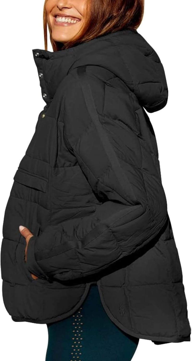 Women's Pullover Puffer Jacket Hooded Oversized Lightweight Quilted Jacket Winter Warm Padded Coat - Image 6