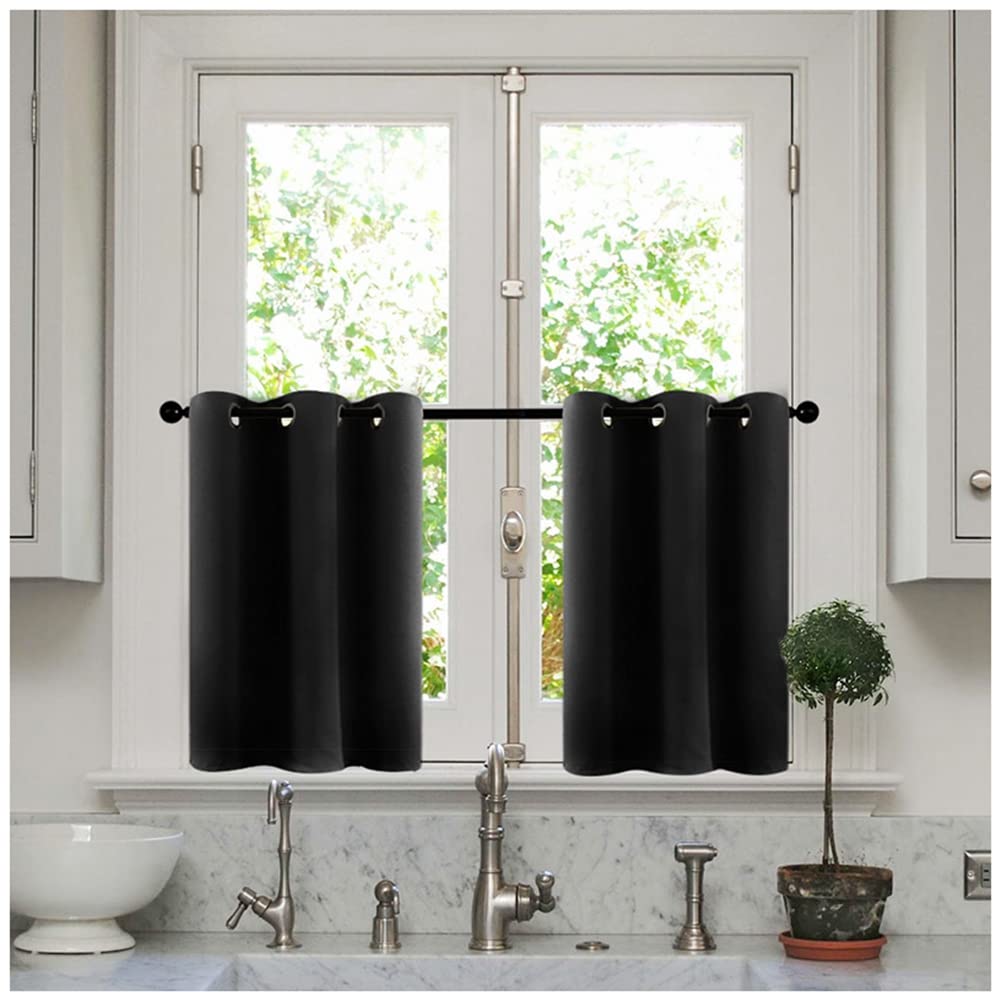 Cortinas Cortas para Ventanas Cortinas Opacas para Interior Anti-Ruido Proteger Privacidad Cortinas Termicas Aislantes Frio y Calor Cortinas Dormitorio Negro 132x40cm(2 Panel)