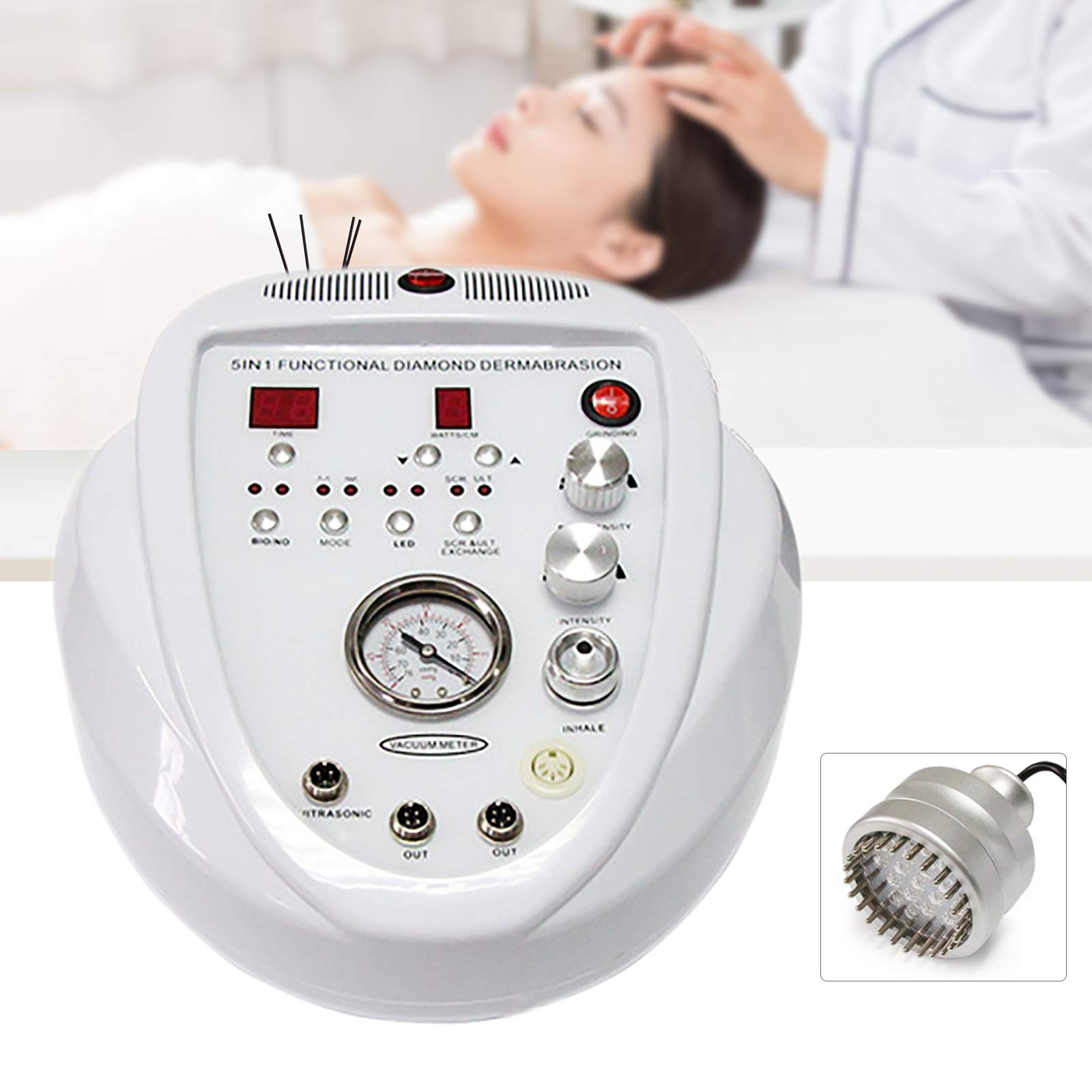 Maszyna do mikrodermabrazji diamentowej 5 w 1, ultradźwiękowy lifting skóry, skrobak do skóry, młotek na gorąco i zimno, terapia światłem fotonowym, biała, 6,25 kg