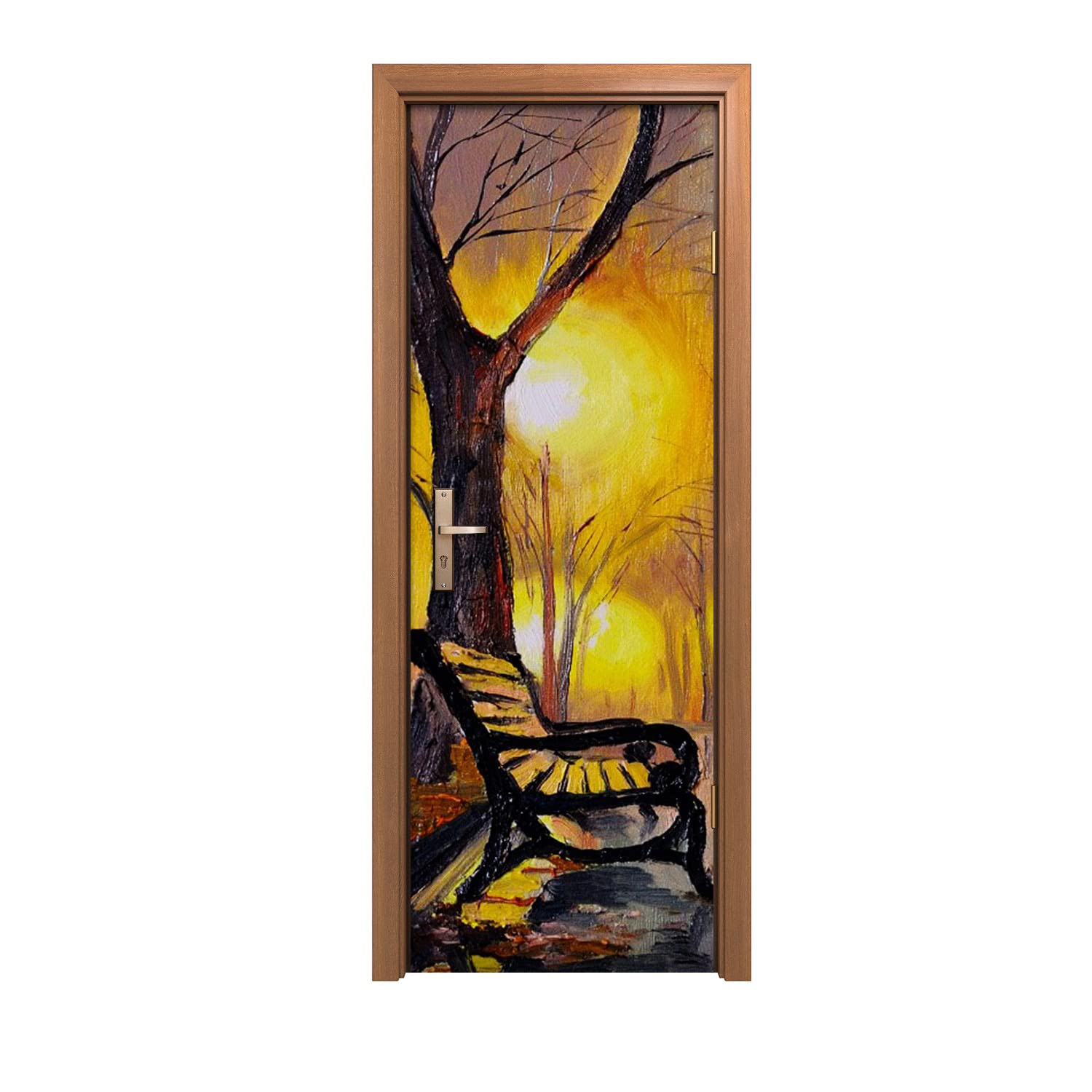 Autocollant de porte Arbre Park pour illuminer votre salon avec un design nature