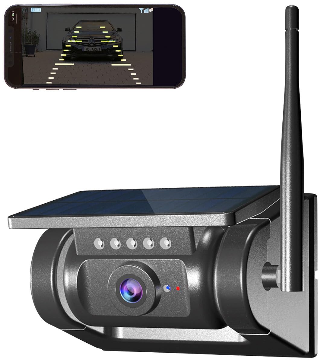 Lescars Auto Kamera: Autarke WLAN-Solar-HD-Rückfahrkamera, Akku, magnetisch, IR-Nachtsicht (Solar Rückfahrkameras, Handy, IP)