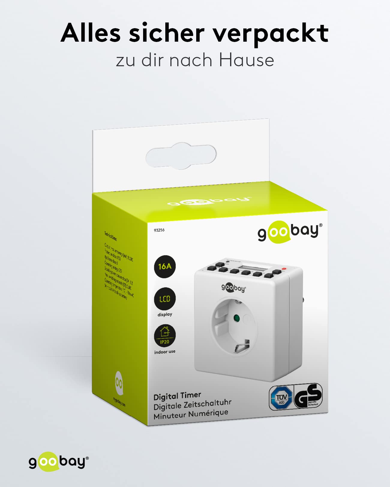 Goobay 93256 - Enchufe Digital con Temporizador para Interiores, Paquete de 3