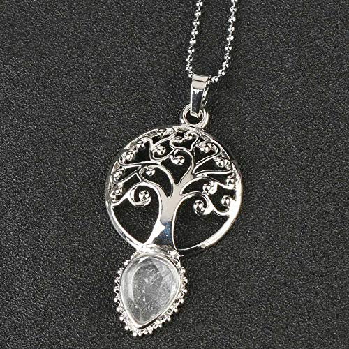 Stone Necklace for Women,7 Chakra Vintage Natural White Crystal Stone Tree of Life Waterdrop Pendant Dainty Silver Chain Charm Choker Reiki Energy Balance Trendy Gift for Men Girlfriend