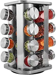 Porta Temperos Condimentos 16 Potes Giratorio Quadrado Inox MM House