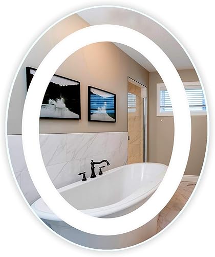 Mirrors & Marble Espejo de tocador LED ovalado, espejo redondeado iluminado lateral para dormitorio, baño o ducha, antivaho y montado en la pared,