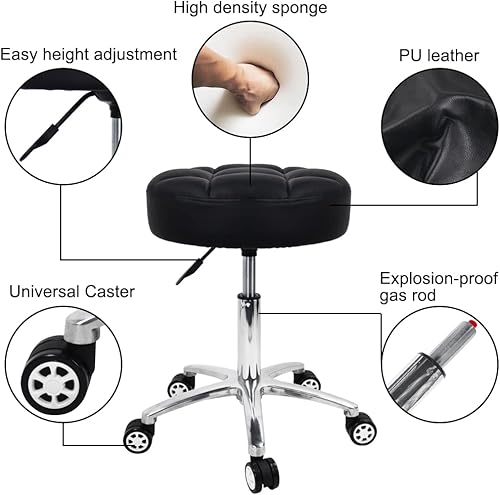 Miniatura 4 de WKWKER Taburetes rodantes más gruesos, cojín giratorio de 360 con ruedas, soporte de elevación hidráulica, altura ajustable, taburete rodante para