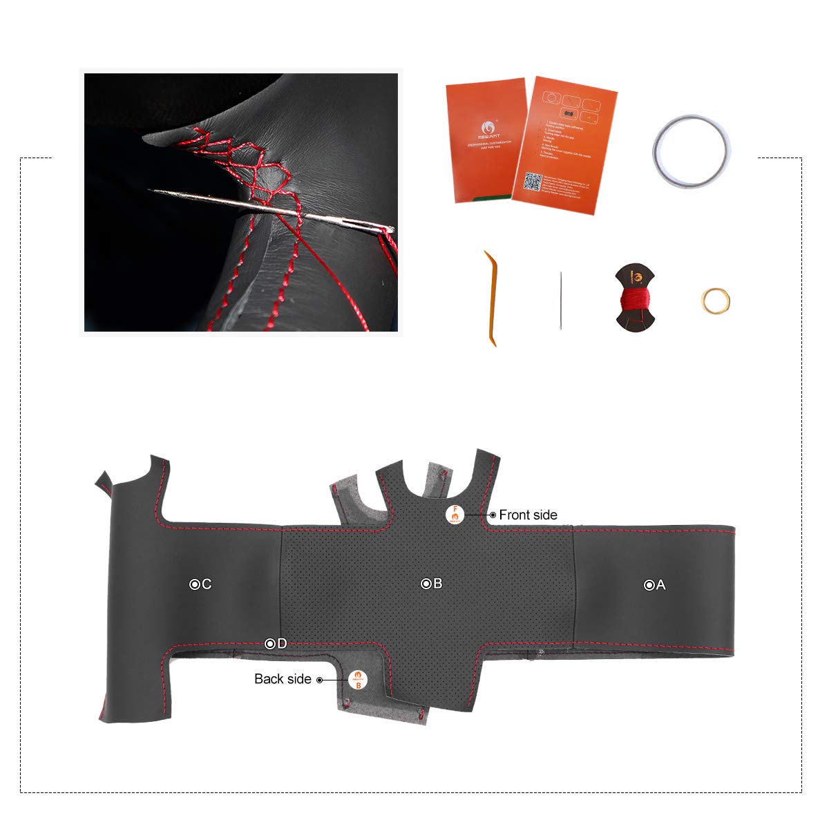 MEWANT Passgenauer Lenkradbezug zum Nähen für Peugeot 206