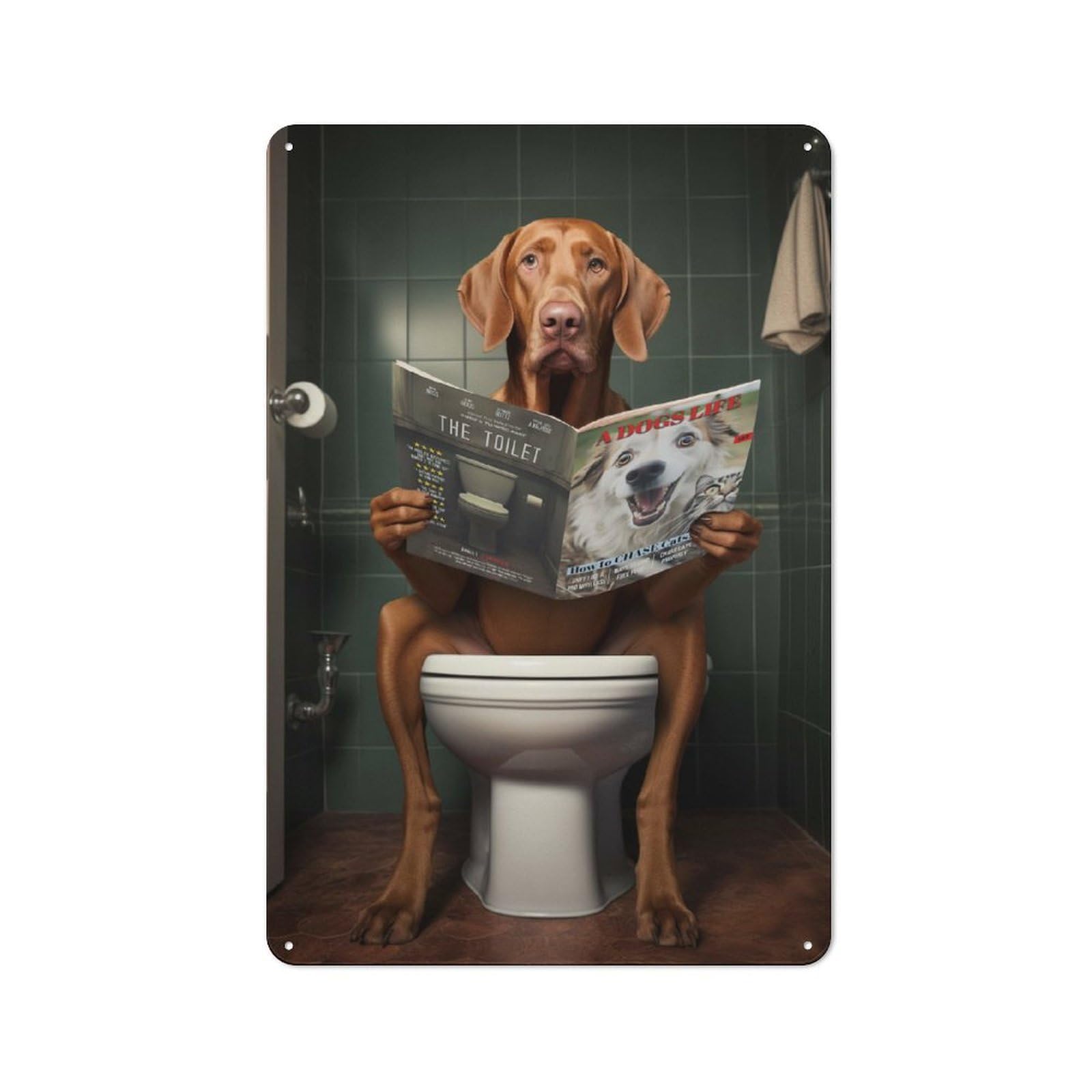 Junmoney Vizsla On The Toilet Tin Wall Plaque 30X20cm With For Man Cave Or Games Room, For Garage, Workshop And Man Cave Decoration